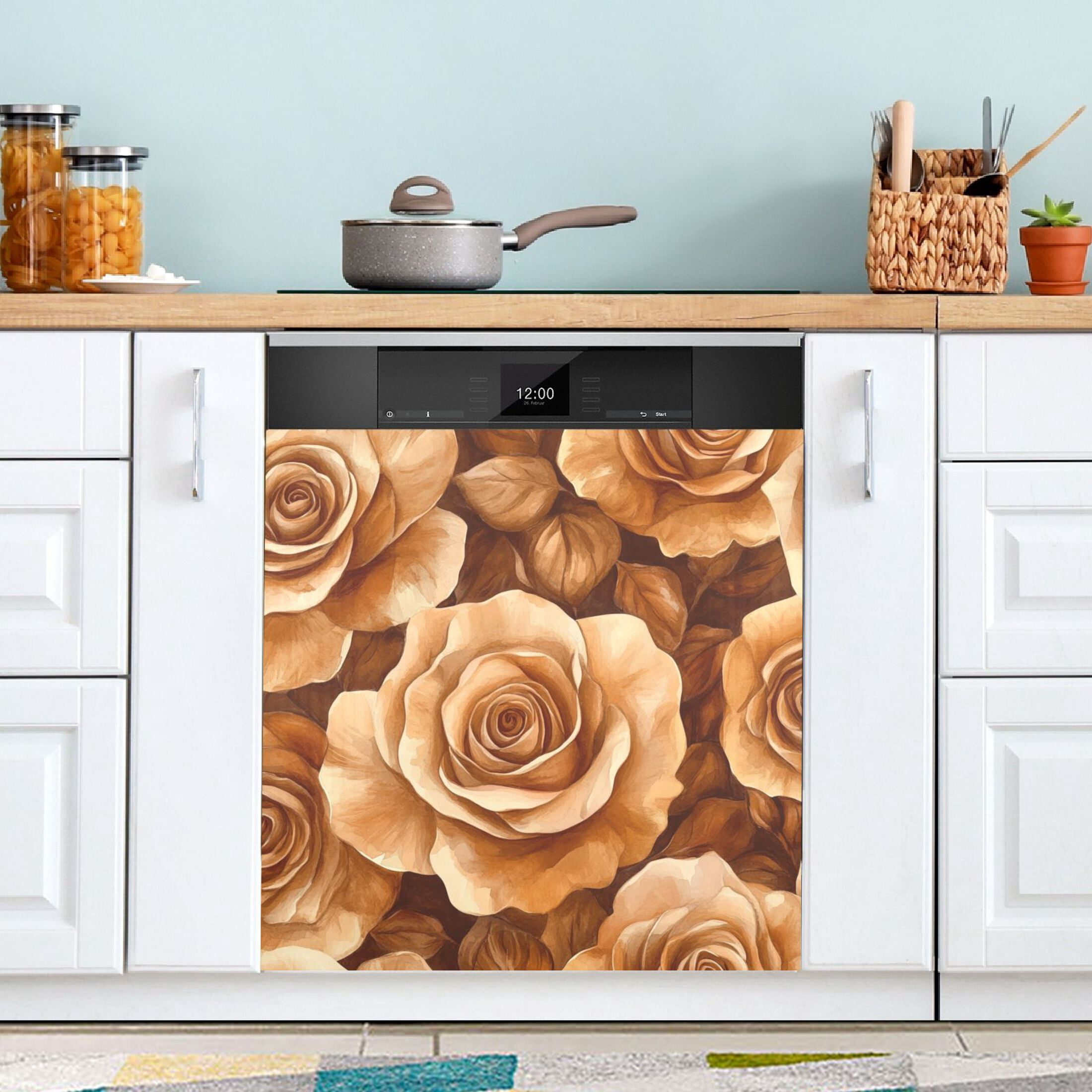 Dishwasher Magnetic Sticker 23x26 Inch Refrigerator Magnetic Sticker Washing Machine Magnetic Sticker Kitchen Panel Magnetic Sticker Home Decor Brown Roses Seamless