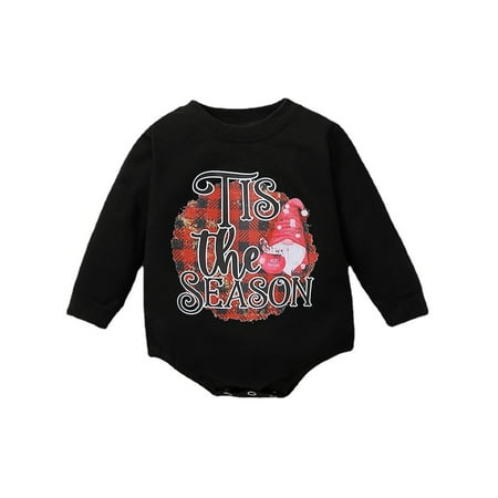 

Grianlook Infant Cute Letter Printed Sweatshirt One Piece Santa Claus Print Playsuit Travel Christmas Jumpsuit Top Black 80cm