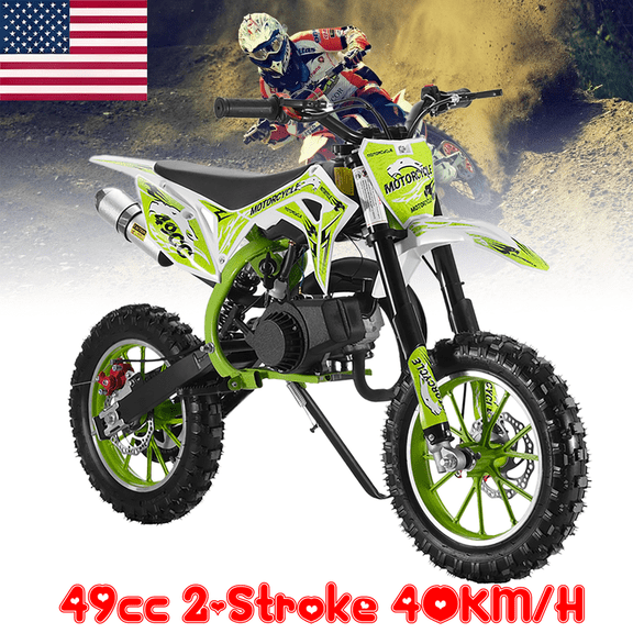 Seipouy 49CC 2-Stroke Kids Dirt Bike, Motorcycle Gas Powered Off-Road Tires Shock Absorption Springs Soft Seat Cushion Pocket Motorbike with Front Rear Disc Brakes