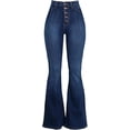 thumbnail image 1 of Pantalones vaqueros de mujer, de cintura alta, con pierna ancha, acampanados, elásticos, estilo boyfriend, estilo bootcut, holgados, informales (L), 1 of 5