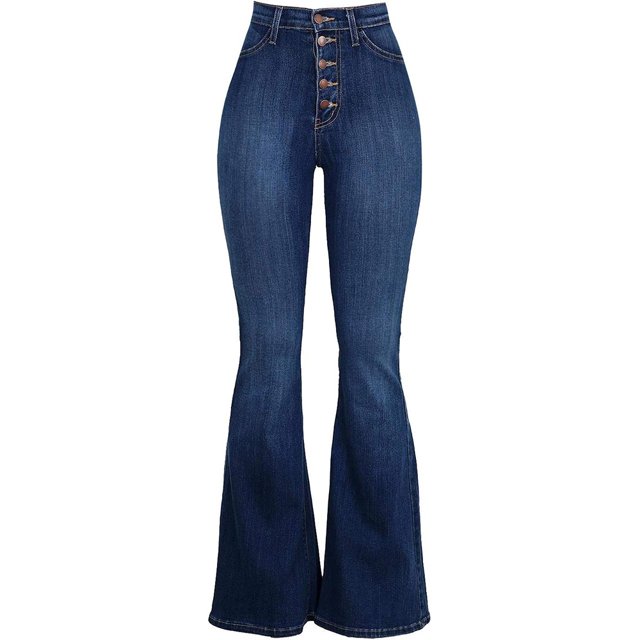 Pantalones vaqueros de mujer, de cintura alta, con pierna ancha, acampanados, elásticos, estilo boyfriend, estilo bootcut, holgados, informales (L)