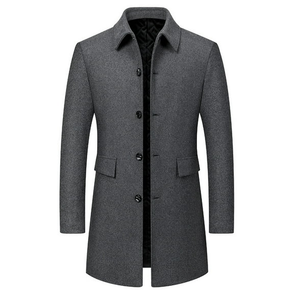 YLSDY Men's Trench Coat Casual Long Sleeve Lapel Neck Overcoat Single Breasted Slim Fit Mid-Length Outerwear Business Tops Gray L