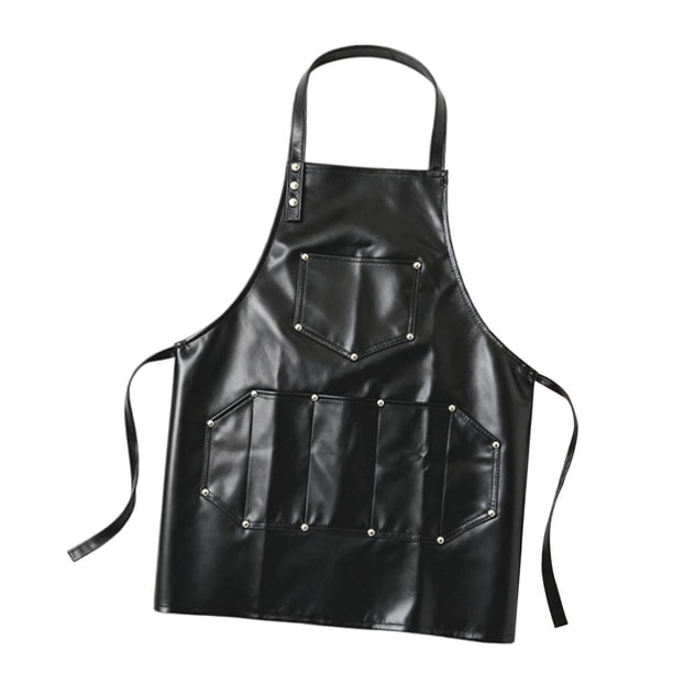 Delantal de trabajo de PU con 6 bolsillos, organizador de herramientas multiusos, delantal de taller para cocina Negro