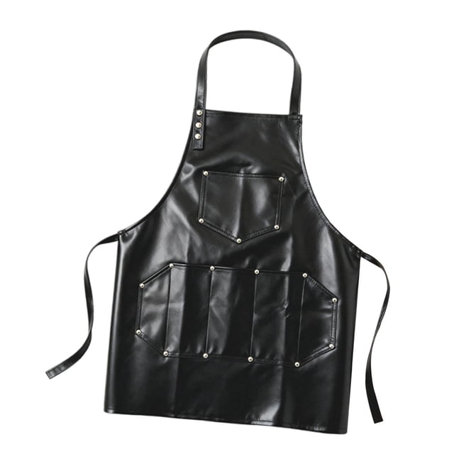 Delantal Workshop Apron Impermeable para Hombre y Mujer con Seis Bolsillos Material PU Cuero Antimancha y Cómodo Adecuado para Trabajo en Laboratorio Barbero Artista Carpintería Cocina Negro