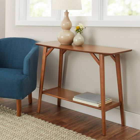 Better Homes and Gardens Reed Mid Century Modern Console Table, Pecan