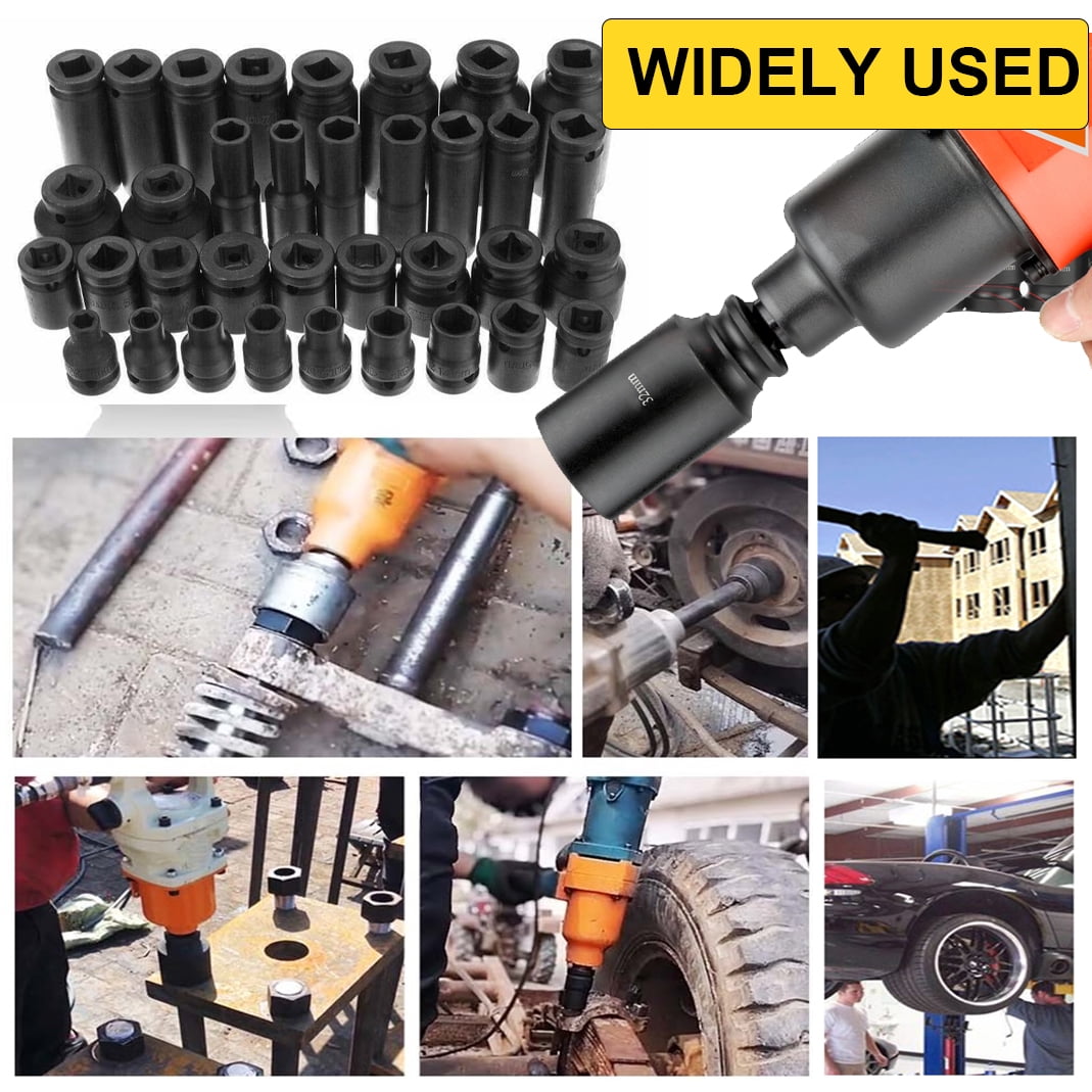 iMeshbean 35pcs Deep Impact Socket Set 1/2" Drive Metric 8-32mm 6 Point Cr-V Steel Heavy Duty Portable Socket Set with Storage Case