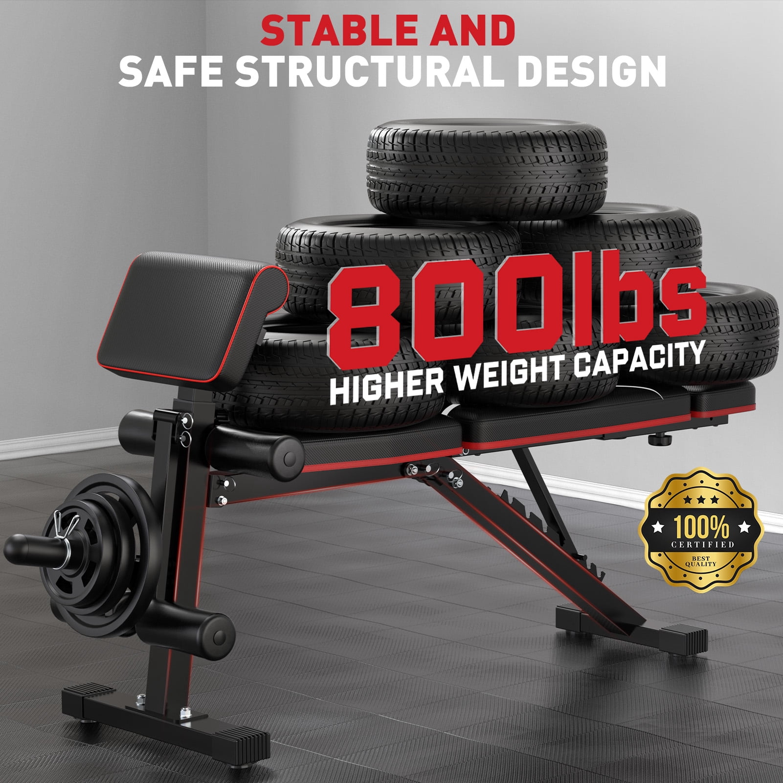 Wostoo Foldable 7 Positions Adjustable Weight Bench Workout Bench Olympic Bench Press  for Home Gym,Holds up to 800lbs