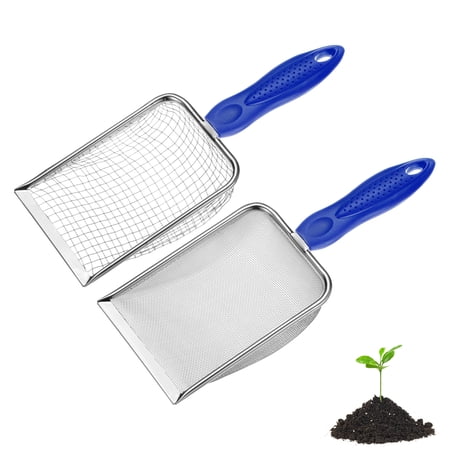 Uxcell 2-Pack Gardening Soil Sifter, 5/1 mm Mesh Stainless Steel Portable Gardening Sifter with Non-Slip Handle for Sand/Dirt [White, Blue]