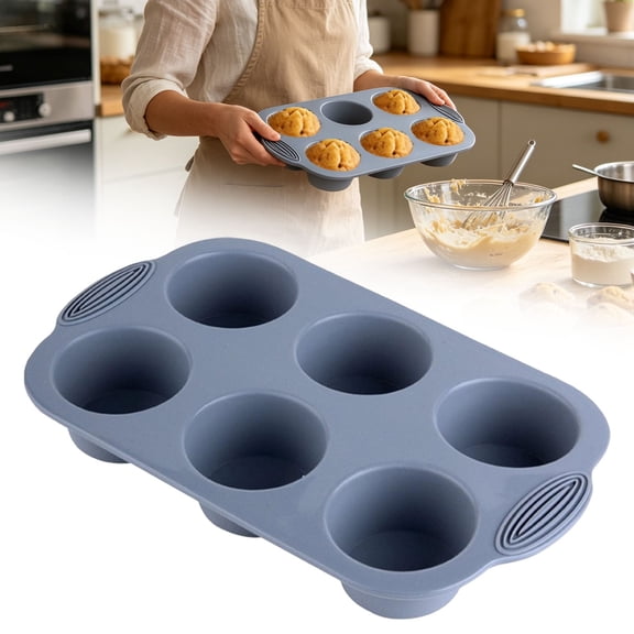 Silicone Muffin Pan - 6-Cavity Nonstick Baking Tray for Muffins, Cupcakes, Brownies and More - Food Grade and BPA Free - Pack of 1 (Gray)