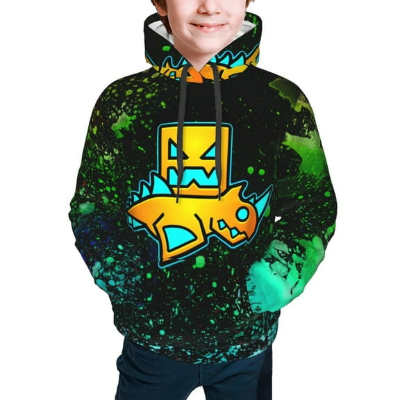 Geometry Dash Kids' Hoodie 3d Print Sweatshirt Soft Pullover Hooded With Big Pockets For Boys Or Girls Small