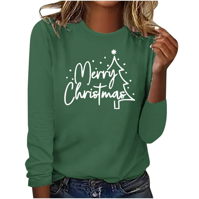 Timegard Hauts pour Femmes Joyeux Noël Imprimé Manches Longues Col Rond Chandail Décontracté Ample Confortable Automne