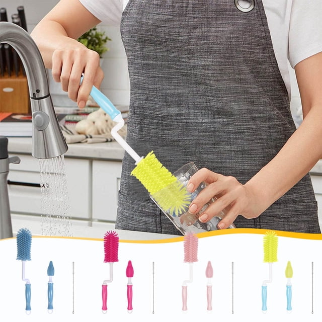 Xihbxyly Juego de Cepillos para Botellas, 3 Piezas, Cepillo de Silicona Giratorio de 360°, Limpieza Versátil para Botellas y Pajitas, Fácil de Usar para Utensilios Diarios, Portátil y Compacto, Inclu