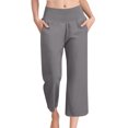 thumbnail image 6 of Petite Womens Wide Leg Crop Pants 2026 Summer Smocked Waist Pull On Casual Palazzo Trousers with Pockets Gray L, 6 of 6