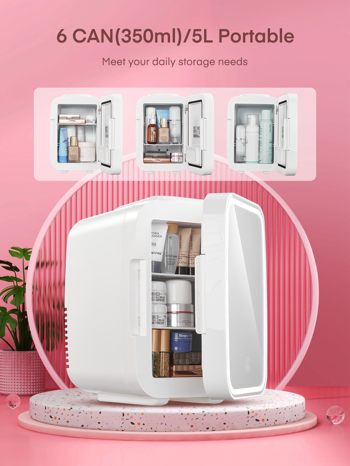 FOHERE 5L/6 Can Mini Fridge, Portable Cooler & Warmer Refrigerator for Skincare, White