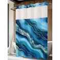 thumbnail image 4 of Navy Blue Marble No Hook Shower Curtain Waterproof, Bathroom Curtains with Snap in Liners and See Through Top Window, Abstract Ink Painting Modern Yellow Hotel Style Bathtub Curtains Shower 60"Wx72"L, 4 of 8