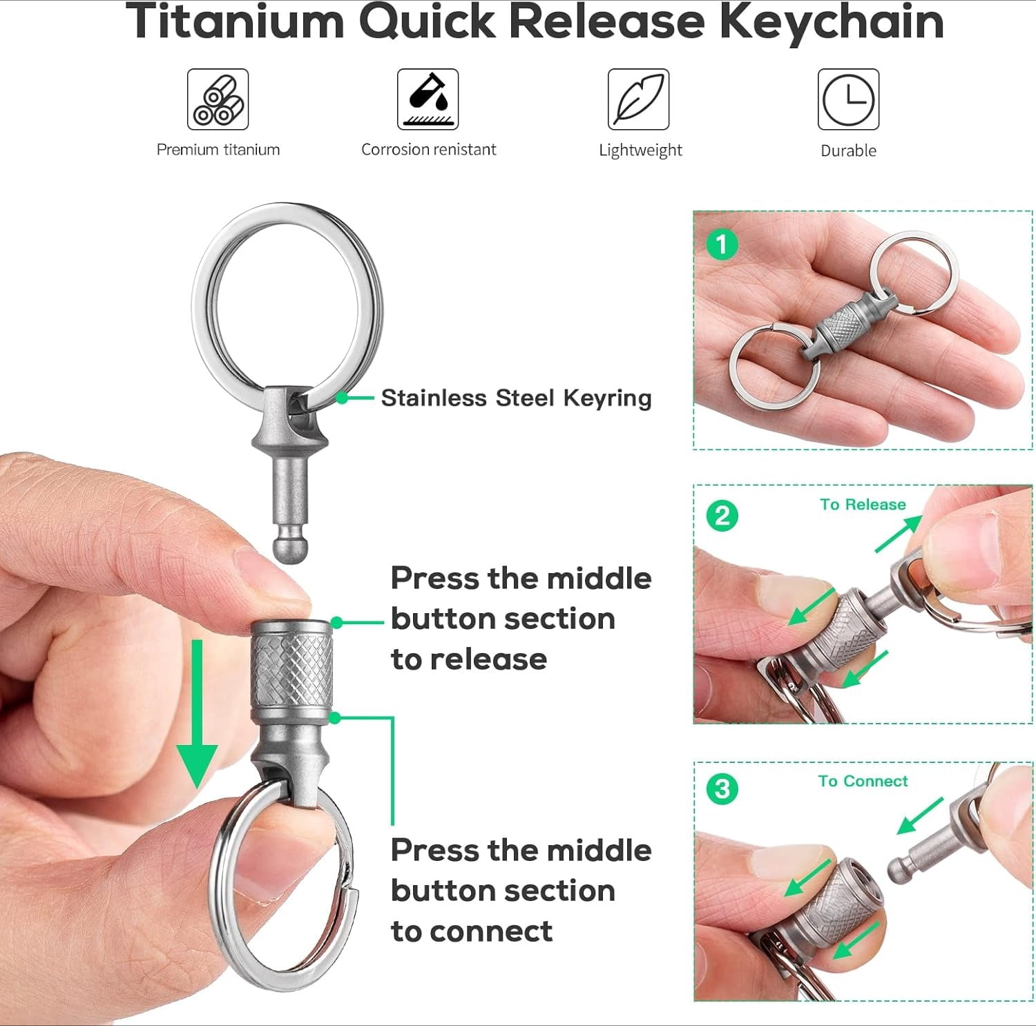 Titanium Quick Release Keychain, Retractable Key Chain Detachable Keychain Clip，Pull Apart Key Rings for Men Women