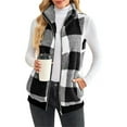 thumbnail image 1 of Cindysus Ladies Fluffy Zip-Up Outwear Women V Neck Jacket Vest Sleeveless Open Front Plaid With Pockets Coat Black XL, 1 of 5