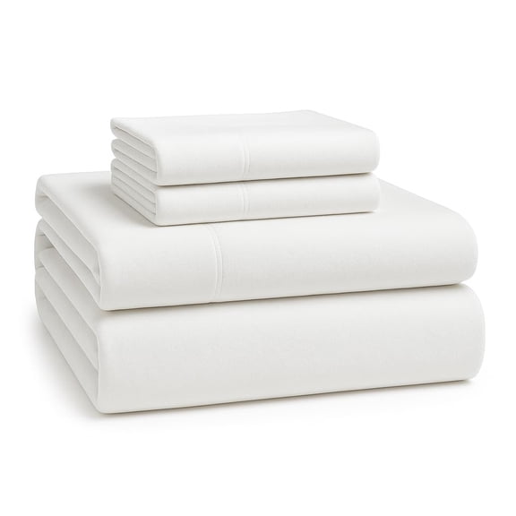 Lane Linen 100% Cotton Sheets Queen Size Set - Brushed for Extra Softness - Lightweight & Durable 100% Cotton Queen White Sheets Set - Cozy Winter Flannel Bed Sheet, 15" Deep Pocket - White