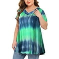 thumbnail image 2 of USSUMA Womens Summer Tops Plus Size Pleated Flowy T-Shirts for Women Trendy Tie-Dye Gradient Womens Blouses and Tops Dressy Short Sleeve V Neck Tunic Plus Size Shirts for Women, 2 of 8