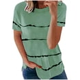thumbnail image 2 of pxiakgy T-Shirts pour Femmes Mode t-shirt Ample à Manches Courtes Col Rond Imprimé Rayé Hauts T-Shirts pour Femmes Vert + TG, 2 of 3