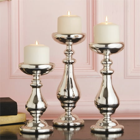 Lumiere Set of 3 Silver Mercury Pillar Candle Holders ...