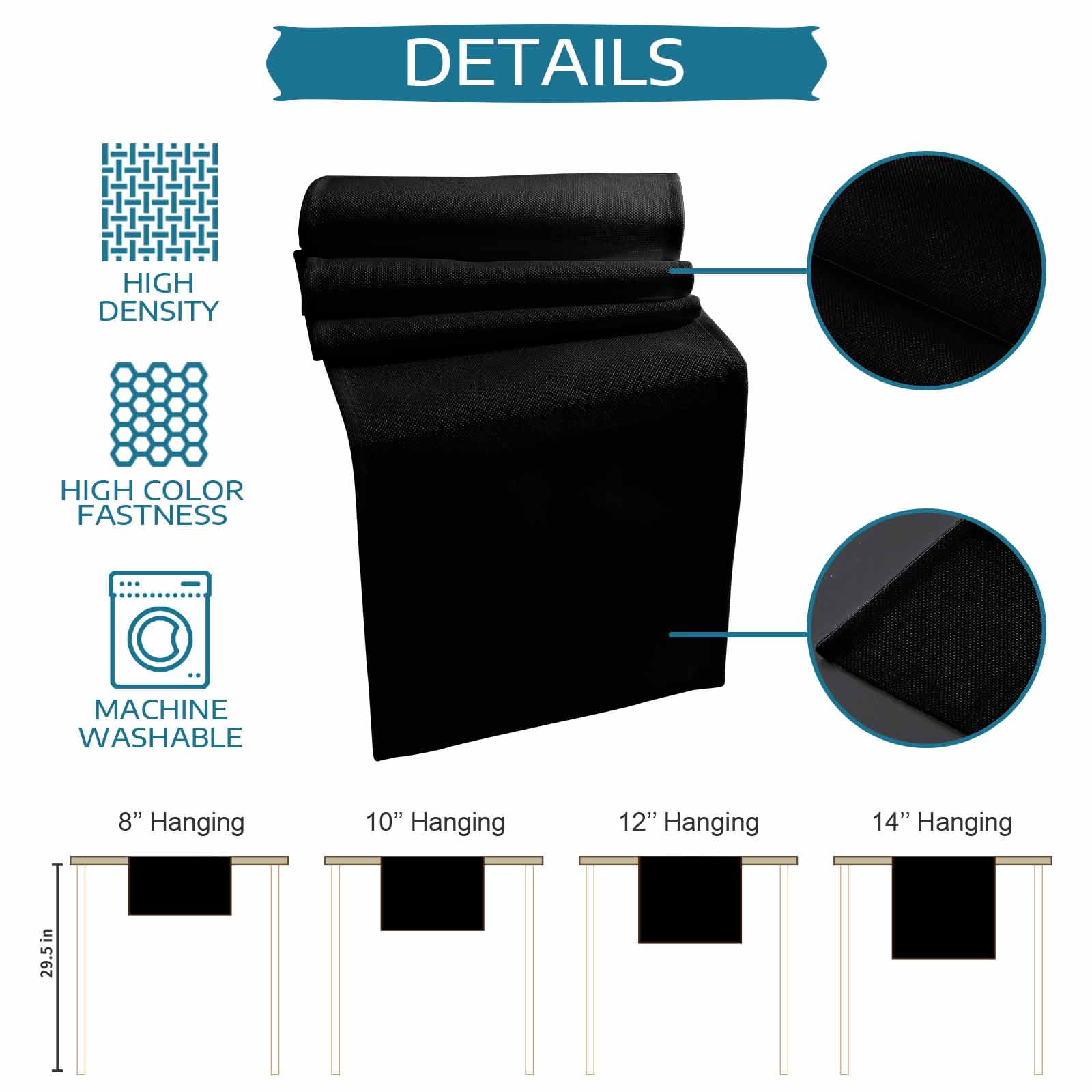 Black Table Runner, Solid Color Farmhouse Black Washable Cotton Linen Table Runners 90 Inches Long, Dresser Scarf Runner for Dining/Coffee/Kitchen/Hallway Tables 13''x90''