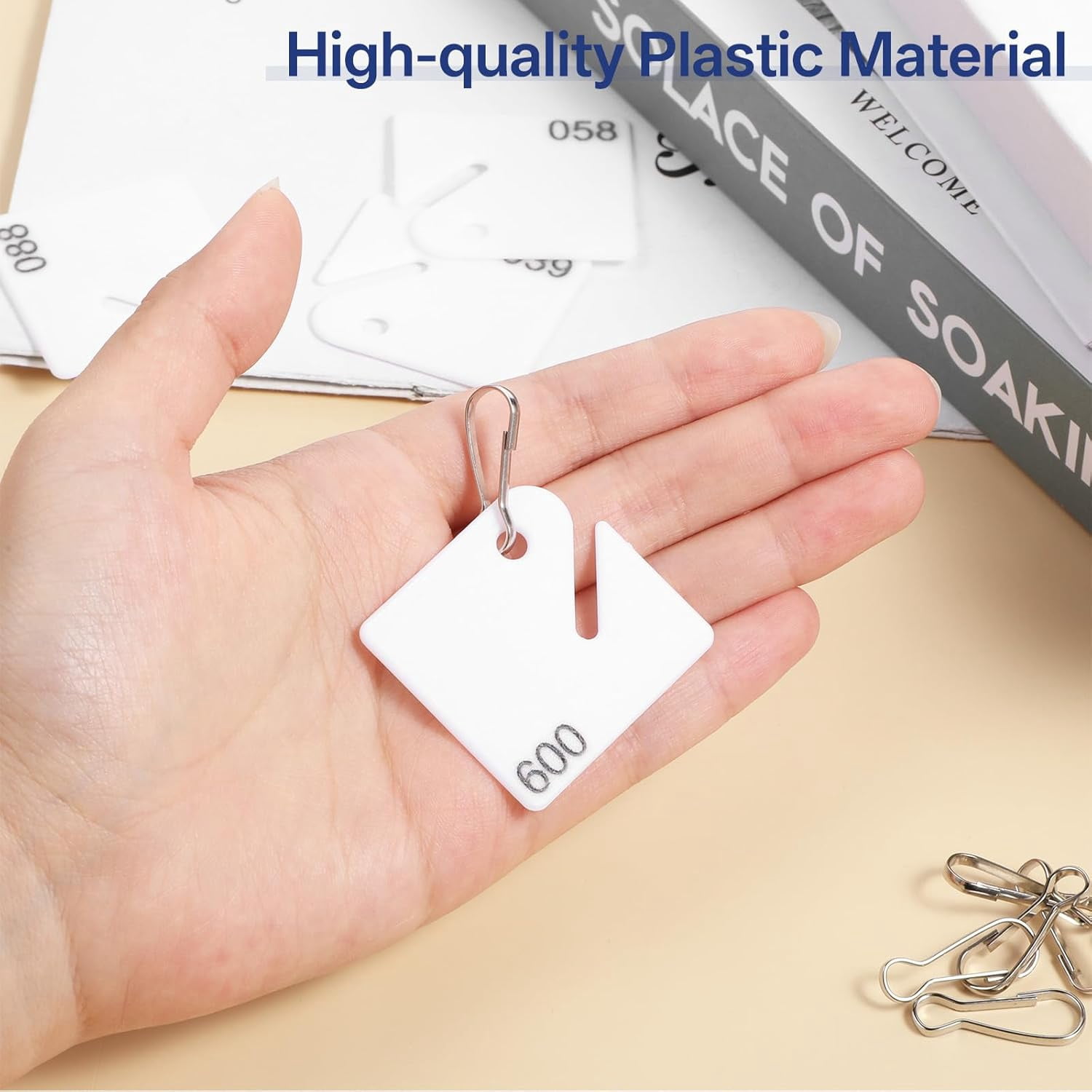 100Pcs Key Tags, Plastic Slotted Key Tags with Buckle, 1.57 Inches White Square Key Tag with Number(1-100), Sturdy Plastic Key Tag for Keys Cabinets,Boxes, Lockers, Home, Office and Garage