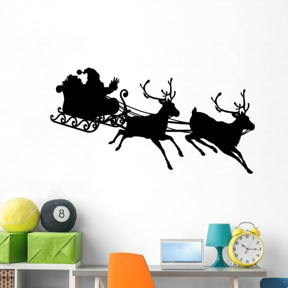 Wallmonkeys Santa Sleigh Silhouette Wall Decal Peel and Stick Holiday Graphics (60 in W x 33 in H) WM86862