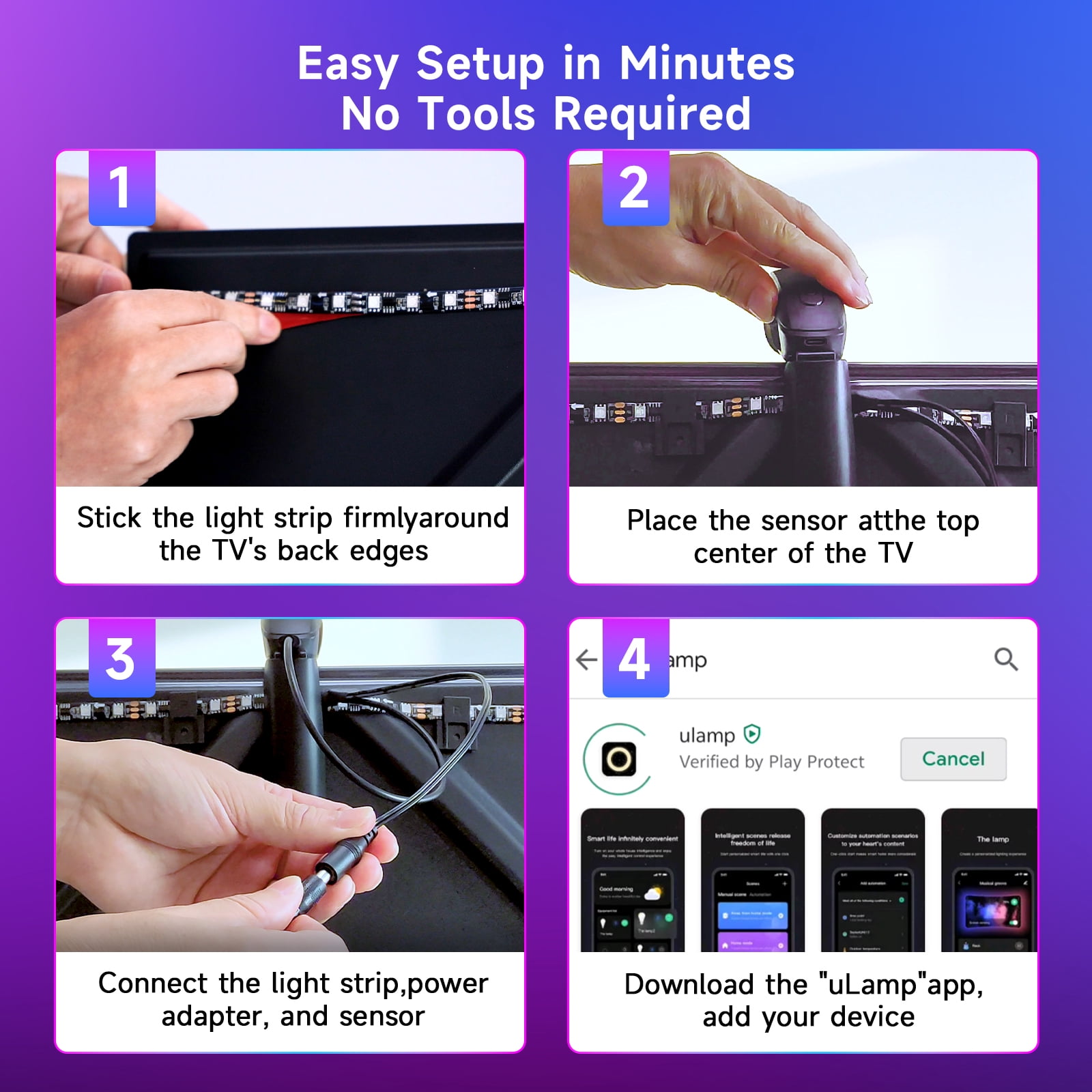 AYEDLOE TV LED Backlight with Screen Sync 3-way Sensor, 14.76Ft Cuttable RGB SLED Strip for 55-65 inch, App Control, Color Changing Lights that Sync with TV for Gaming, Music, Movies, Gifts