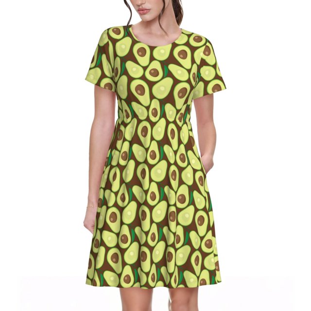 Disketp Avocado para Vestido de Manga Corta para Mujeres, Vestidos de Verano para Mujeres, Casual y Holgado para la Playa