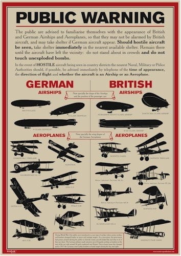 A3 World War 1 Public Warning Aircraft Identification Poster