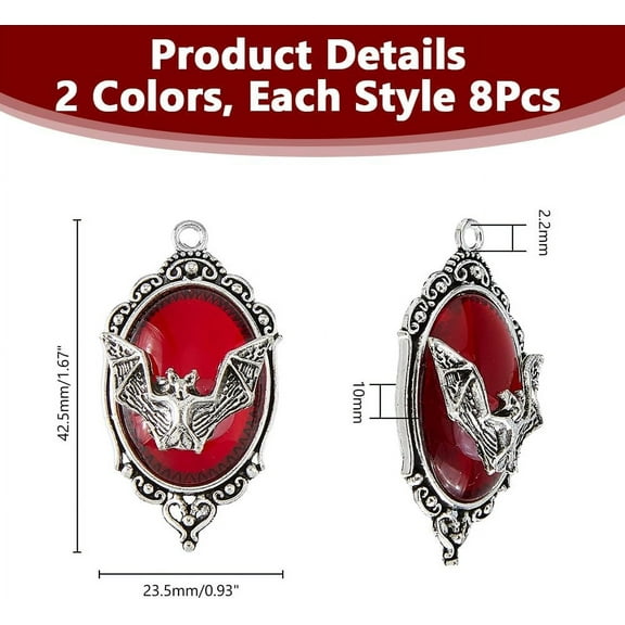 1 set 16Pcs 2 Colors Alloy Bat Charms Theme Pendants Antique Silver Gothic Pendants for Jewelry Making Bulk DIY Bracelet Necklace Decorative Hole: 2.2mm
