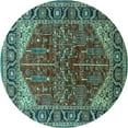 thumbnail image 1 of Ahgly Company Machine Washable Indoor Round Oriental Turquoise Blue Industrial Area Rugs, 3' Round, 1 of 4