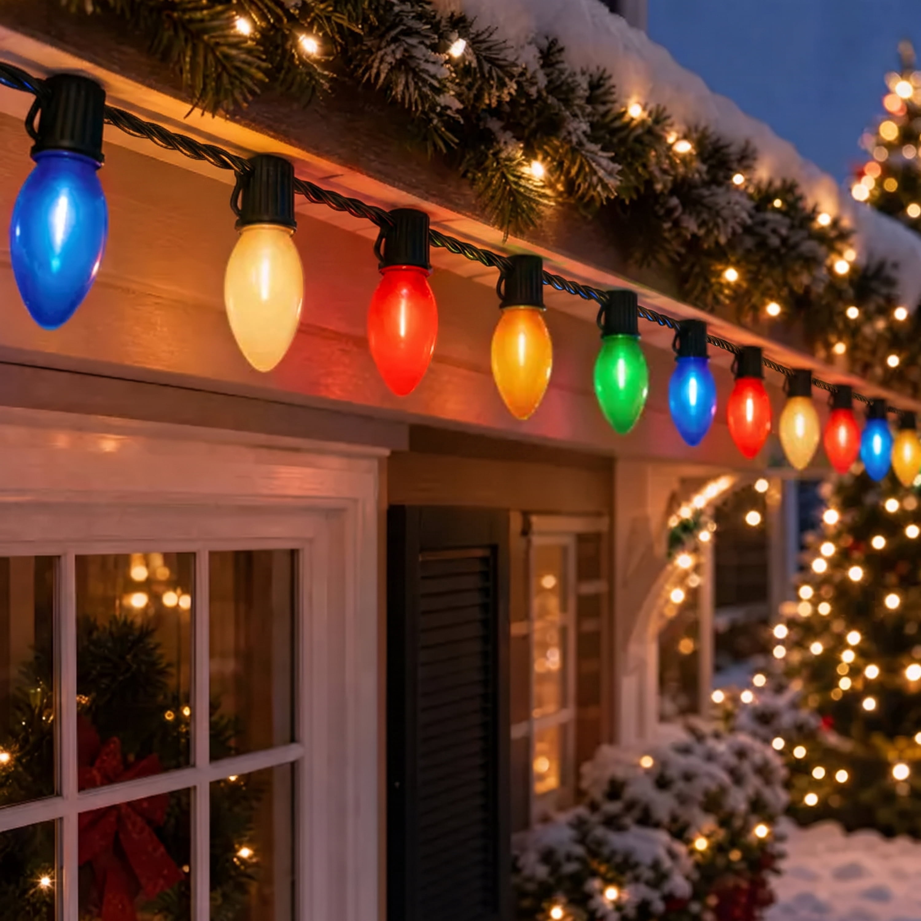 Indoor/Outdoor 25-Count LED Extra Bright Vintage-Style C9 Christmas String Lights, Ceramic Multicolor, Green Wire, 14', by Holiday Time