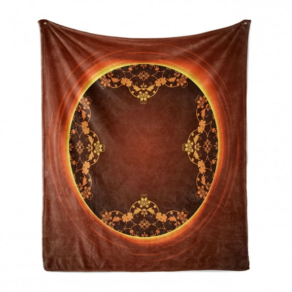 Ethnic Soft Flannel Fleece Throw Blanket, Botanical Ornament Mandala Inspired Abundance Different Design, Cozy Plush for Indoor and Outdoor Use, 50" x 70", Burnt Orange Marigold, by Ambesonne