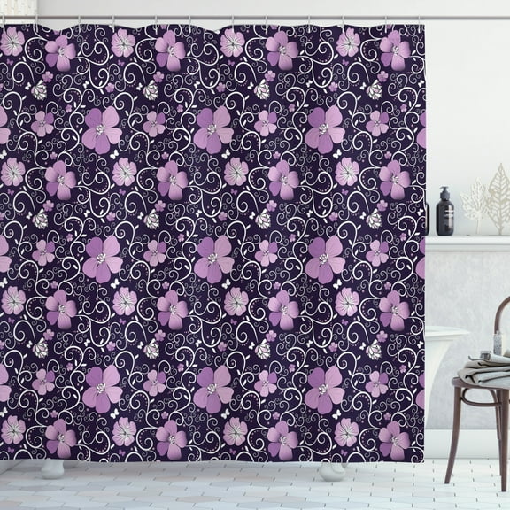 Ambesonne Floral Shower Curtain, Flower Patterned Design, 69"Wx70"L, Lilac Dark Purple White