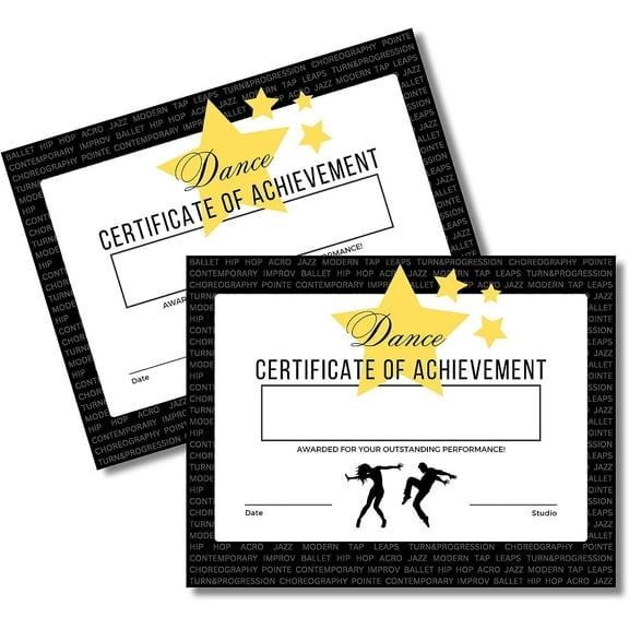 Dance Certificate of Achievement Award 50 pk 11x8.5 Dance Student Gift Competition Graduation Class Team Student Display Bulk