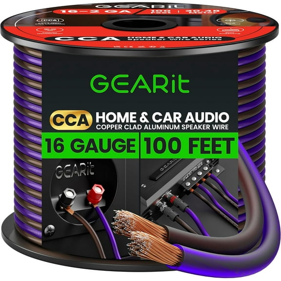GEARit Pro Series 16AWG Speaker Wire, 16 Gauge Speaker Wire Cable (100 Feet / 30 Meters) Great Use for Home Theater Speakers and Car Speakers, Transparent Black/Purple