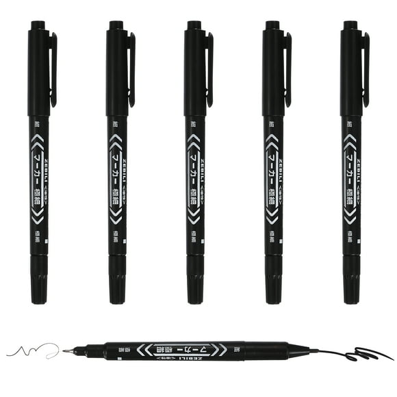 Uxcell Twin Tip Permanent Markers, 6 Pack Black Fine and Ultra Fine Point Colored Makers Quick Drying Coloring Pen for Writing Drawing on Wood Plastic Metal Glass Stone