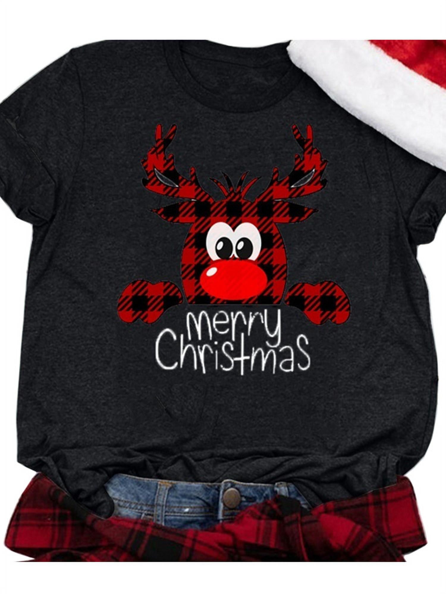 Eoeth Christmas Blouse Shirt for Women,Fashion O-Neck Short Sleeve T-Shirt Casual Cute Holiday Xmas Letter Print Pullover