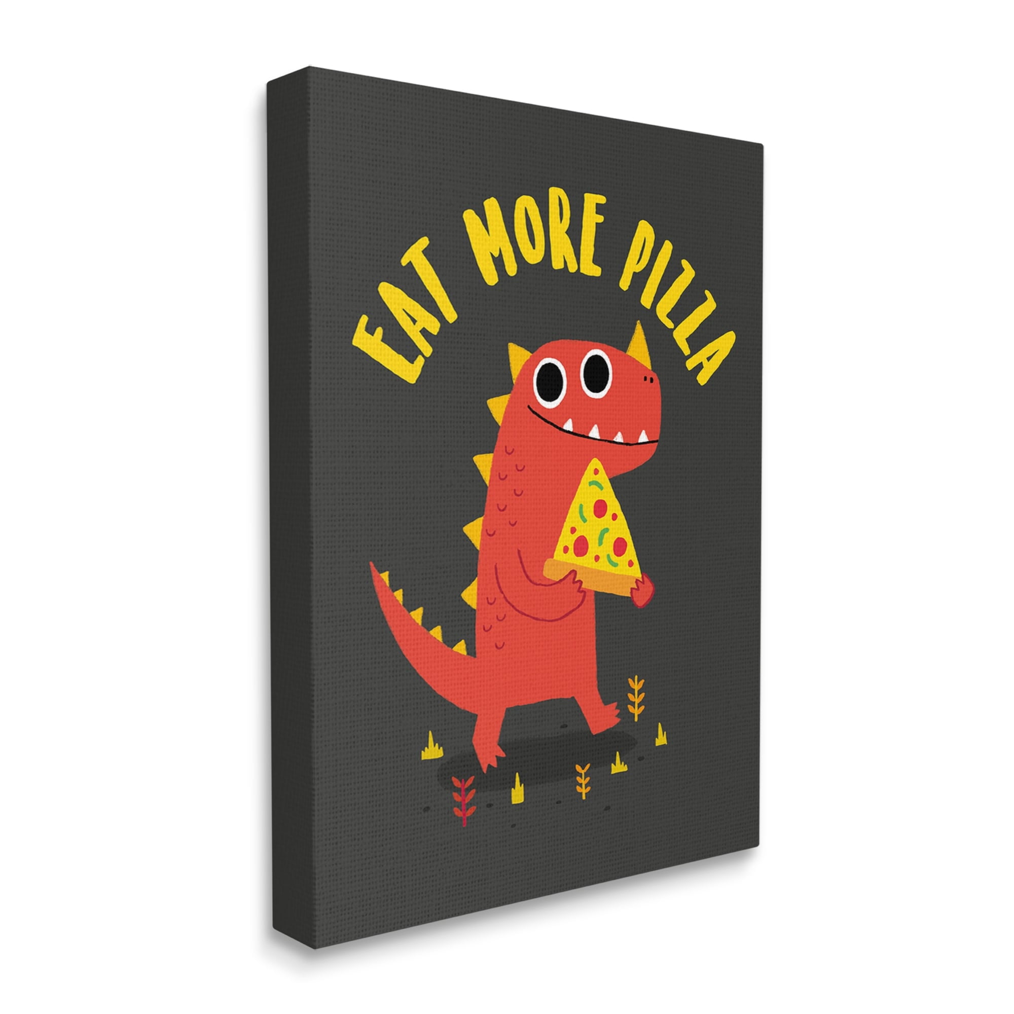 Stupell Industries Eat More Pizza Red Dragon Dinosaur Text Cartoon Canvas Wall Art, 16 x 20, Design by Michael Buxton