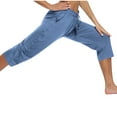 thumbnail image 4 of XFLWAM Womens Capri Yoga Pants Loose Drawstring Comfy Lounge Pajama Capris Solid Color Workout Joggers Pants with Pockets, 4 of 9