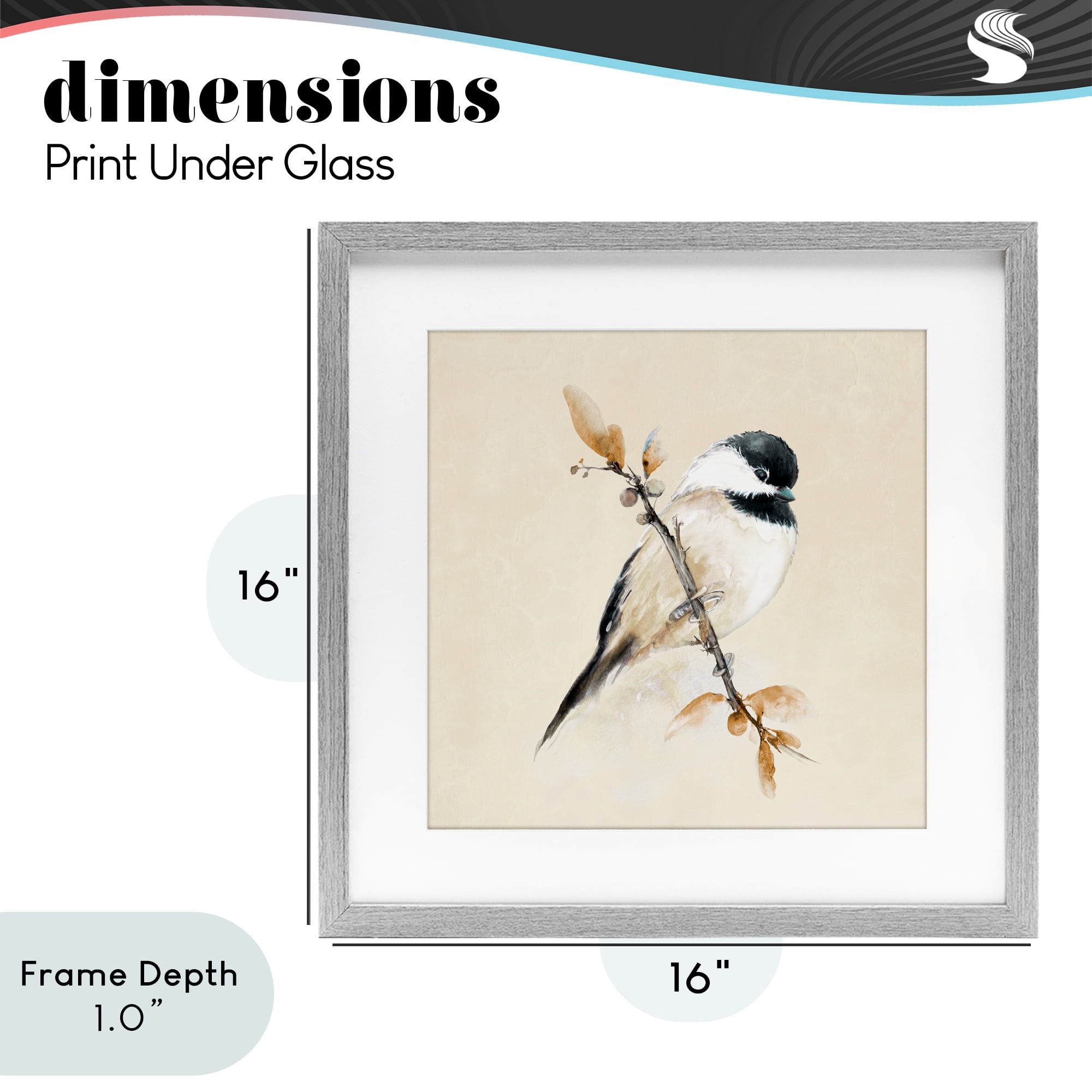 Stupell Industries Muted Watercolor Chickadee Gray Framed Print Under Glass, design by Diannart
