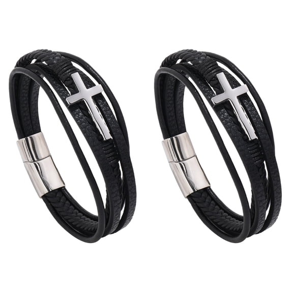 2 Count Cross Bracelet Bracelets for Men Black Personalized Mens Viking Cool Retro Woven Man
