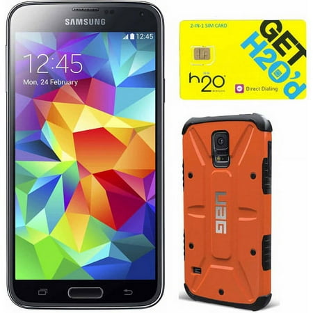 Samsung Galaxy S5 Black GSM Smartphone (Unlocked) with UAG and H2O SIM