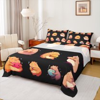Homewish Cute Animal Capybara 4pcs Bed Sheets for Children Teens Boys,Cartoon Wildlife King Sheets,Black Brown Super Cozy Sheet Set,Breathable Home Decor