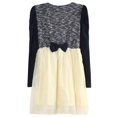 thumbnail image 2 of Little Girls Beige Navy Sweater Floral Mesh Bottom Dress 2/3, 2 of 2