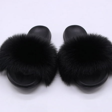 

XWQWJH Women Fuzzy Slippers Color Block Fluffy Slides Furry Slipper Breathable Shoe Outdoor Lightweight Faux Home Shoes Royal
