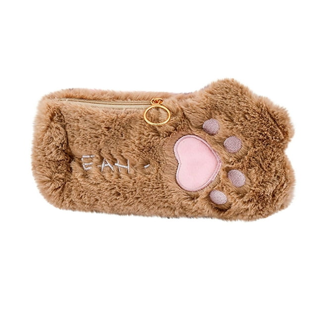 Renjiang Sac à Stylo Patte de Chat Mignon Grande Capacité Sac de Papeterie Trousse à Crayons Sac Patte de Chat Mignon, Sac à Stylo Patte de Chat Grande Capacité Marron