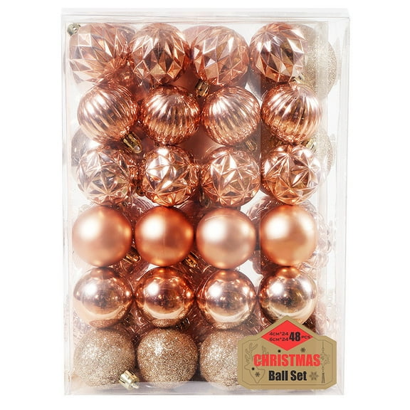 Christmas Balls Christmas tree toppers Ornaments 48 Pack 4cm and 6cm,Rose Gold